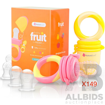 NatureBond Baby Food Feeder/Fruit Feeder Pacifier (Peach Pink & Lemonade Yellow) - Lot of 149 - Total Retail ORP $ 3,278.00
