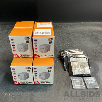 5x Pokemon 23 in 1 & Super Cobo 208 in 1 Game Card for Nintendo 3DS & 10x International Travel Adapter - Lot of 20