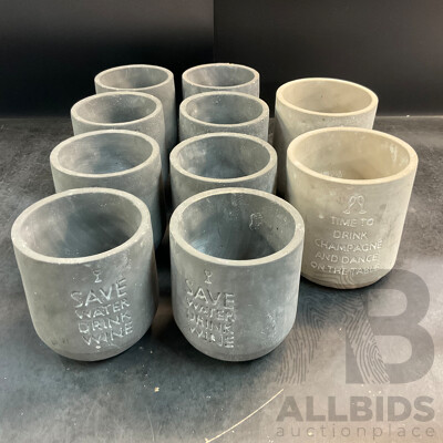 SAVE WATER DRINK WINE & TIME to DRINK Cement Garden Pots - Lot of 10
