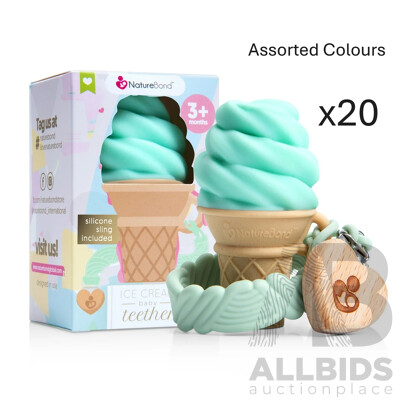 NatureBond Silicone Baby Teether Toy - Ice-Cream Teething Toy with Free Silicone Sling Pacifier Holder Clip (assorted Colours) - Lot of 20 - $338