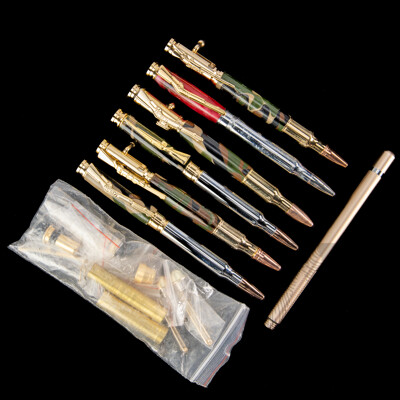 Collection Six Ball Point Pens with Bullet and Gun Theme