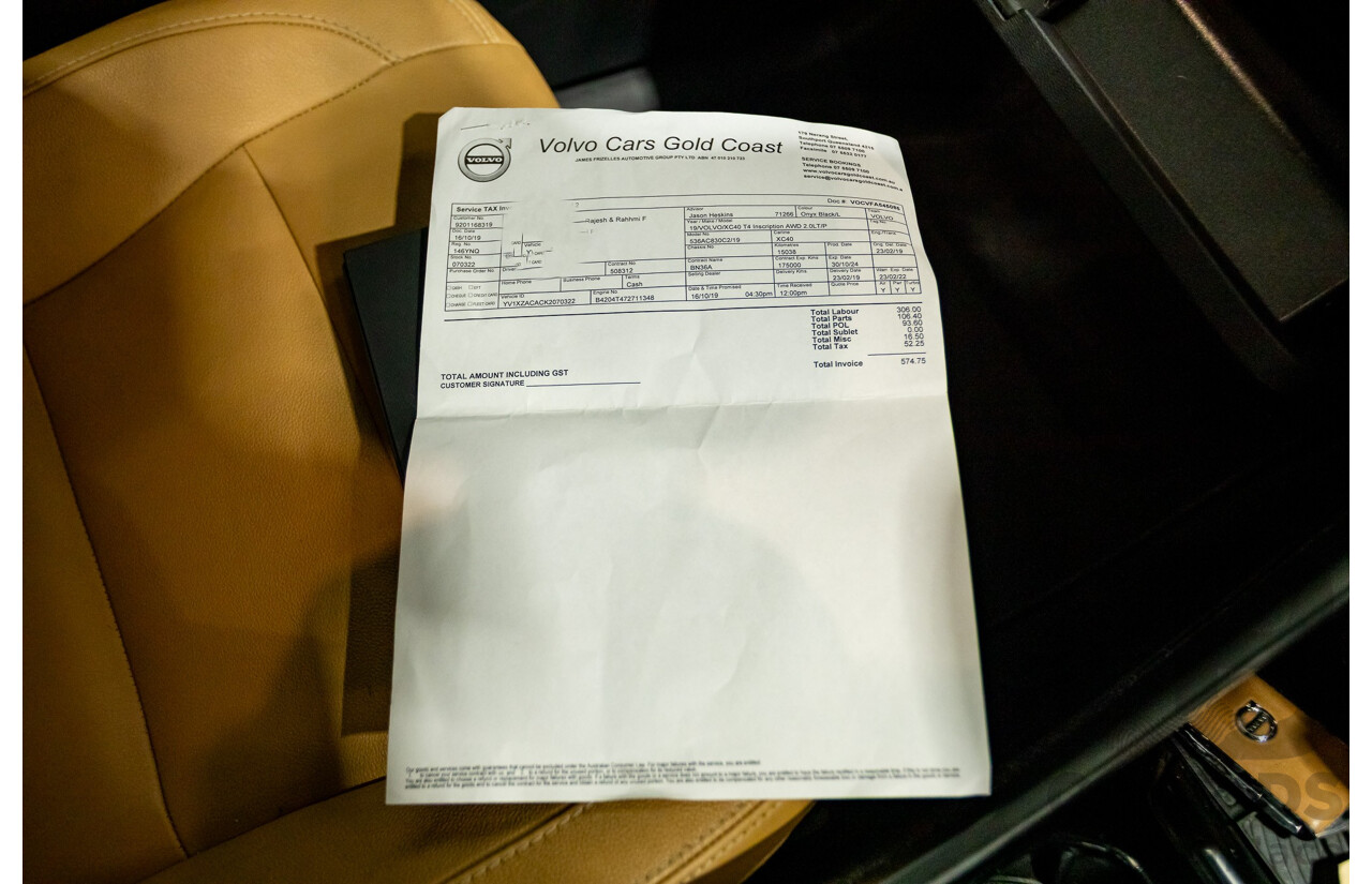 09/2018 Volvo XC40 T4 INSCRIPTION (AWD) 536 MY19 4D Wagon Onyx Black Turbo 2.0L