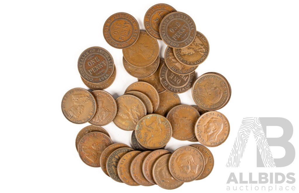 Australian KGV/KGVI Pennies, Consecutive 1911 to 1948 (Lacking 1925 and 1930)