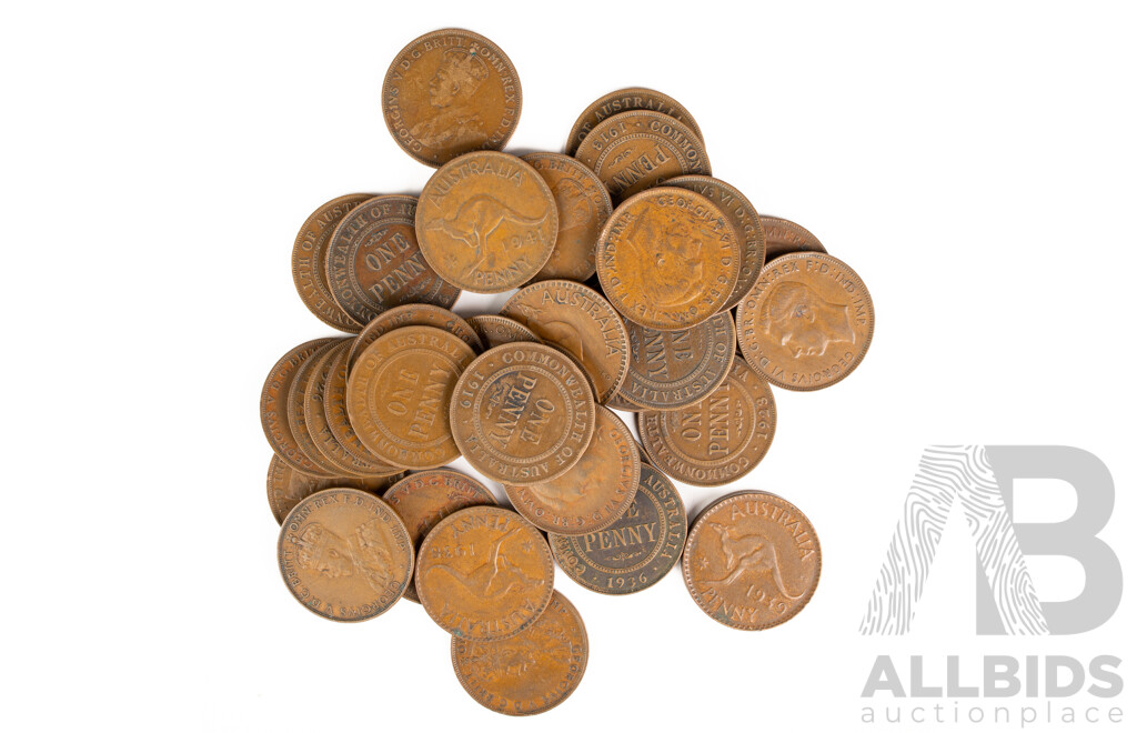 Australian KGV/KGVI Pennies, Consecutive 1911 to 1948 (Lacking 1925 and 1930)