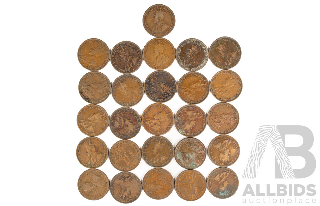Australian KGV Half Pennies Examples Spanning 1912 to 1927