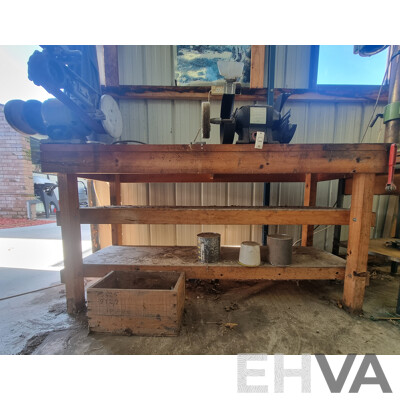 Custom Built Timber Workbench with Attached Bench Grinders