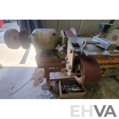 Custom Built Timber Workbench with Attached Bench Grinders