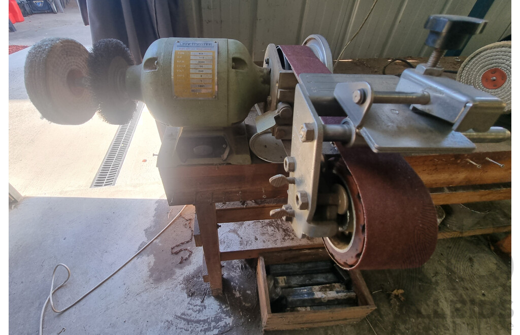 Custom Built Timber Workbench with Attached Bench Grinders