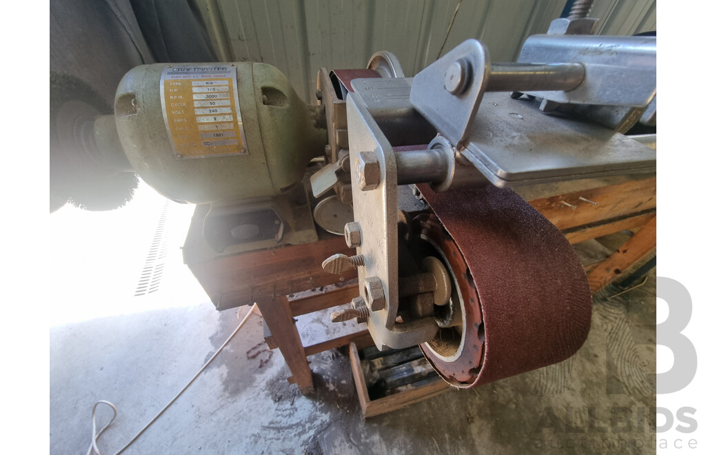 Custom Built Timber Workbench with Attached Bench Grinders