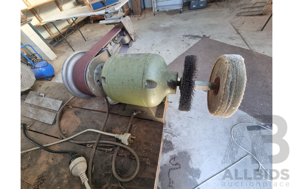 Custom Built Timber Workbench with Attached Bench Grinders
