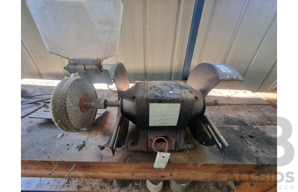 Custom Built Timber Workbench with Attached Bench Grinders