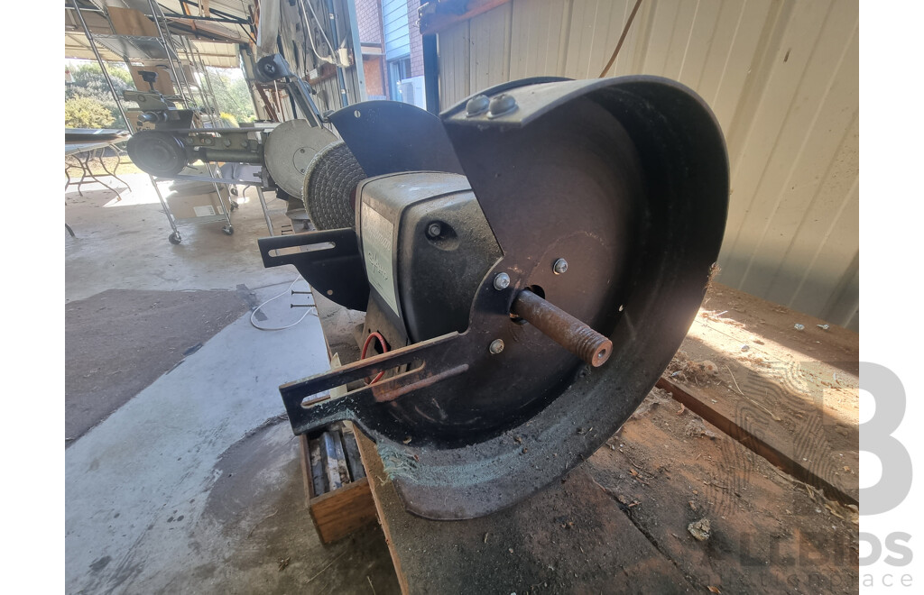 Custom Built Timber Workbench with Attached Bench Grinders