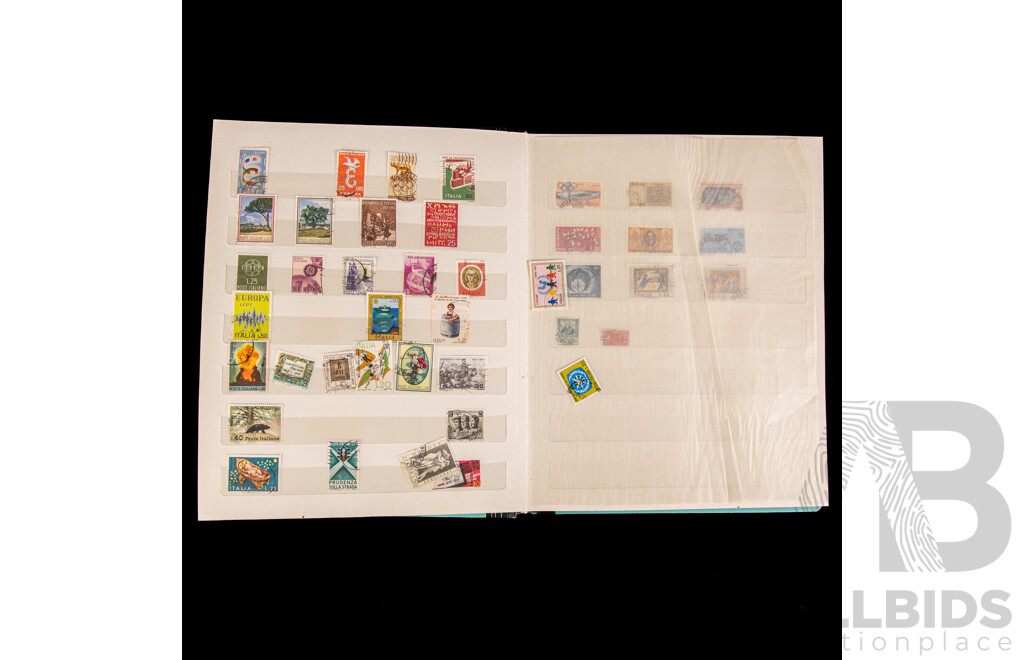 Box of Vintage International Vintage Stamps, Mostly Predecimal Australian with Album of Italy, Mongolia, Hungry, PNG, USA - Hong Kong First Day Covers Spanning 1973 to 1979 and 1957 North Sydney Demonstration School Games in Cigarette Tins