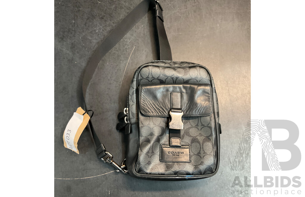 Grey and Black Leather Side Bag Branded Coach