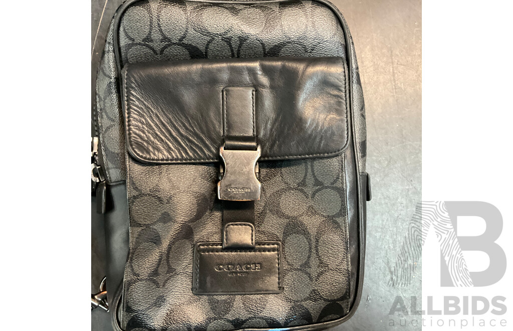 Grey and Black Leather Side Bag Branded Coach