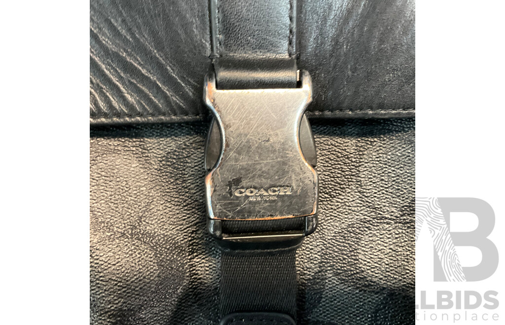 Grey and Black Leather Side Bag Branded Coach