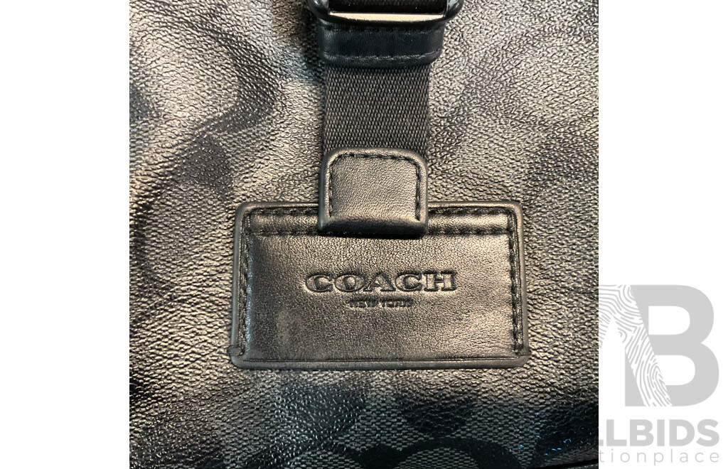 Grey and Black Leather Side Bag Branded Coach