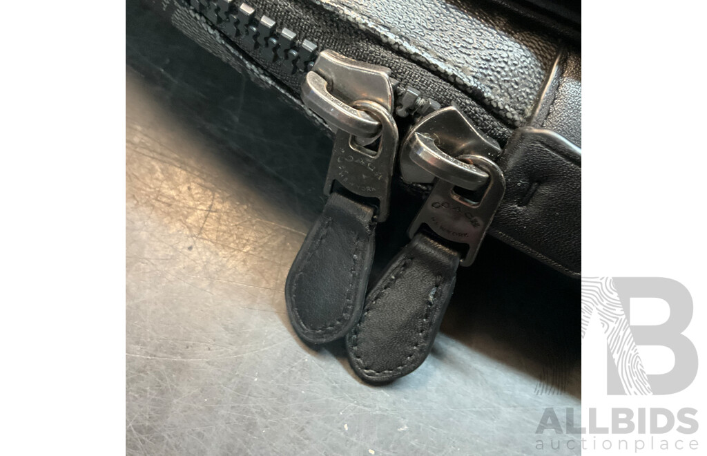 Grey and Black Leather Side Bag Branded Coach