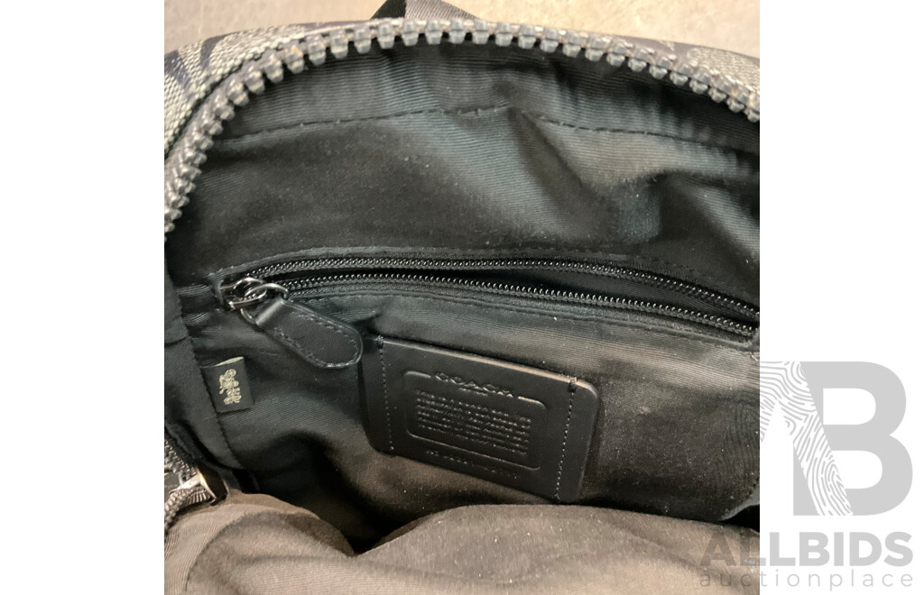 Grey and Black Leather Side Bag Branded Coach