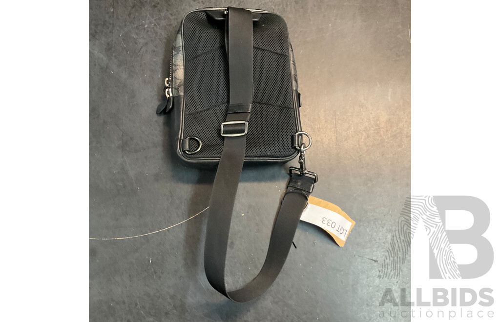 Grey and Black Leather Side Bag Branded Coach