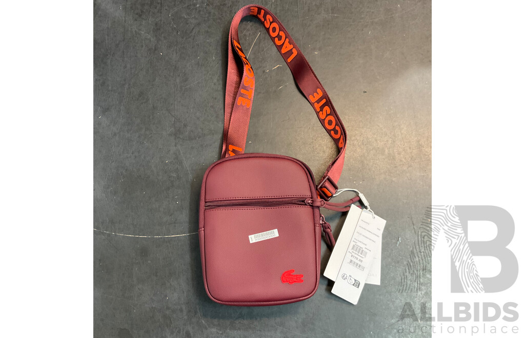 Lacoste Flat Messenger Bag - Colour Jacquard Webbing Expresso - RRP $170.00