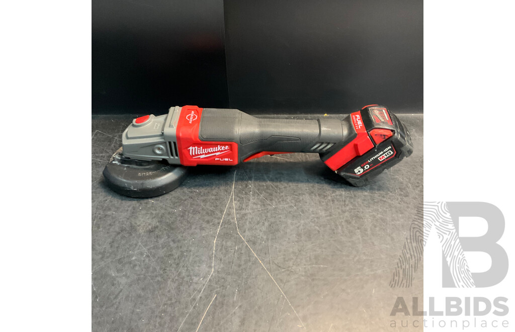 Milwaukee M18 FSAG 125 XPDB 125mm Braking Angle Grinder with Deadman Paddle Switch with 1 X Battery