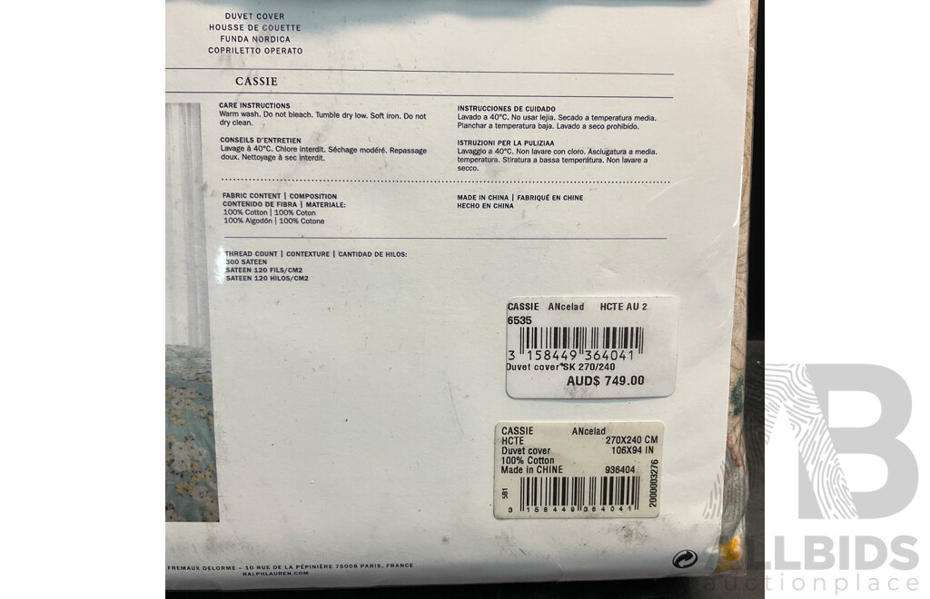 RALPH LAUREN Cassie Anitra Super King Bed Duvet Cover - RRP $749.00
