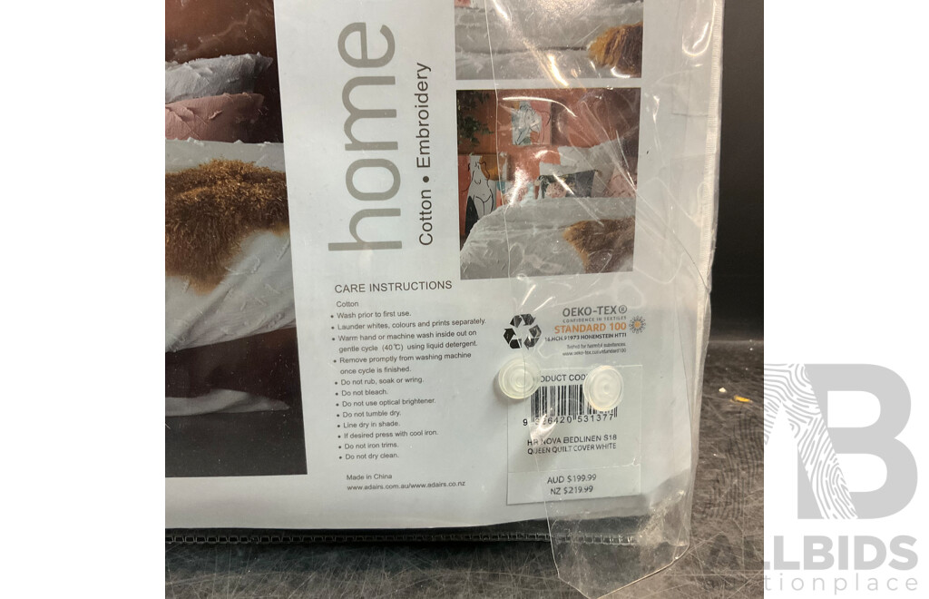 Home Republic White Queen Quilt Cover - RRP $199.00
