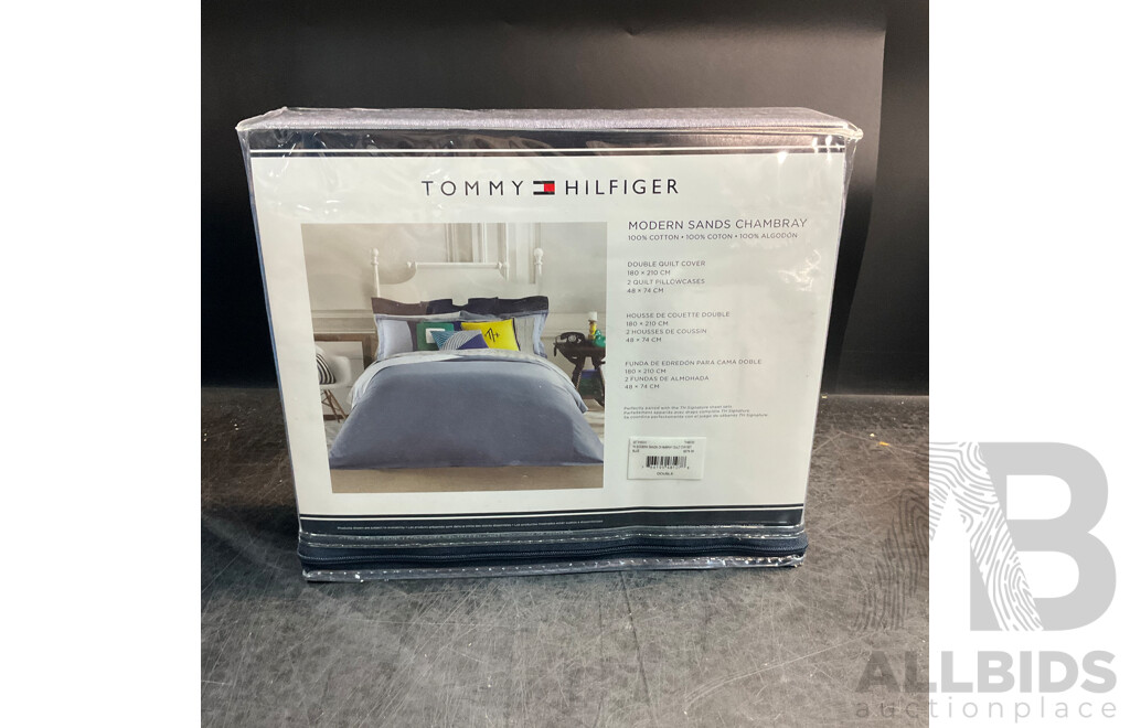 TOMMY HILFIGER Modern Sands Chambray Double Quilt Cover Set Blue - RRP $279.95