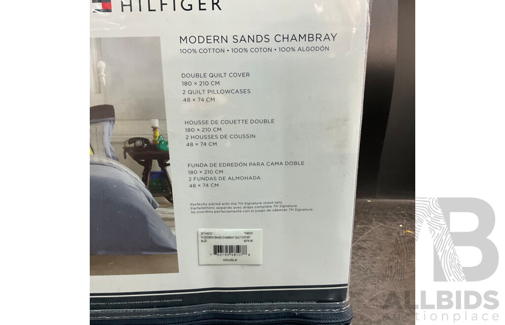 TOMMY HILFIGER Modern Sands Chambray Double Quilt Cover Set Blue - RRP $279.95