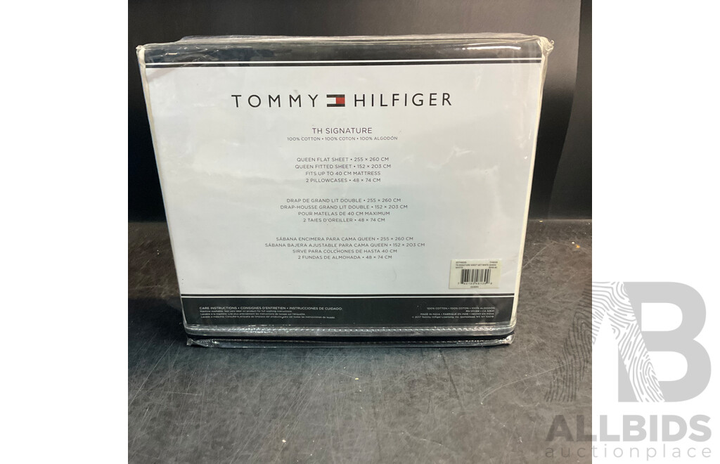 TOMMY HILFIGER TH Signature Queen Sheet Set White - RRP $249.95