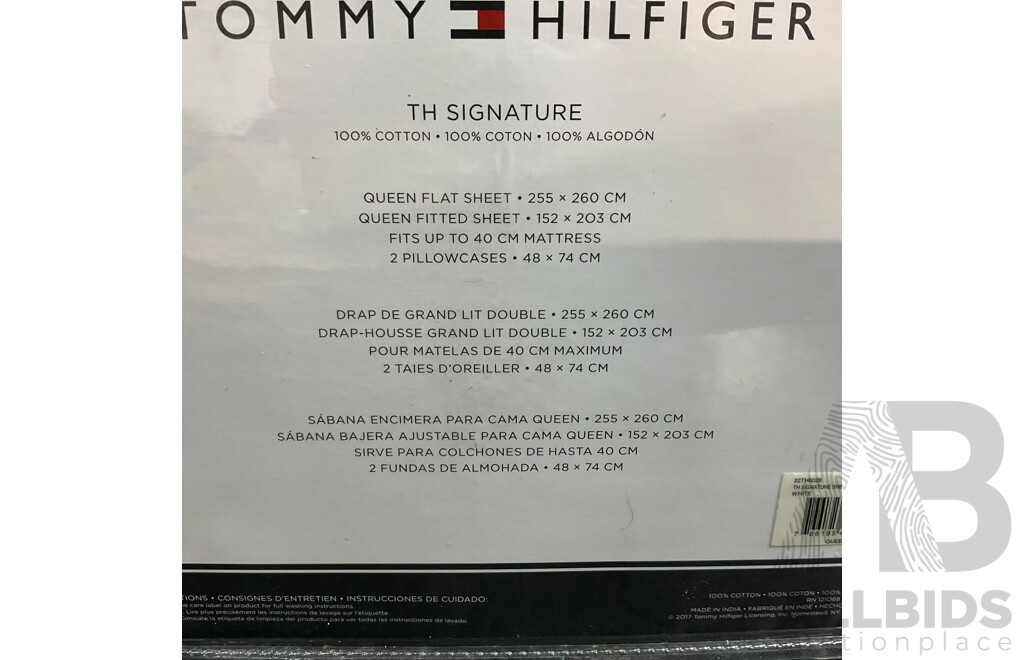 TOMMY HILFIGER TH Signature Queen Sheet Set White - RRP $249.95