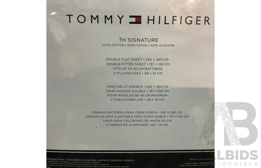 TOMMY HILFIGER TH Signature Double Sheet Set White - RRP $229.95