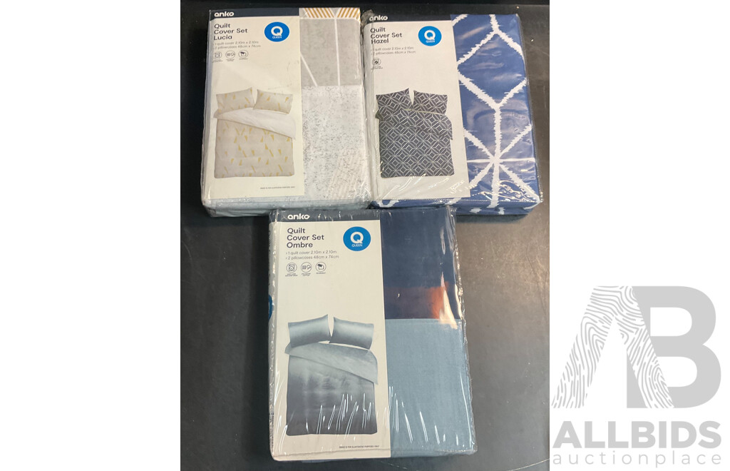 ANKO Queen Quilt Cover Set - Lot of 3