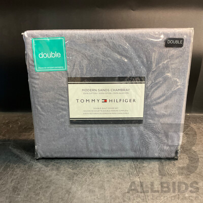 TOMMY HILFIGER Modern Sands Chambray Double Quilt Cover Set Blue - RRP $279.95
