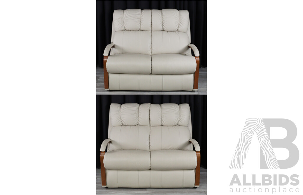 Pair of Cream Leather Two Seater Lounges by LA-Z-Boy
