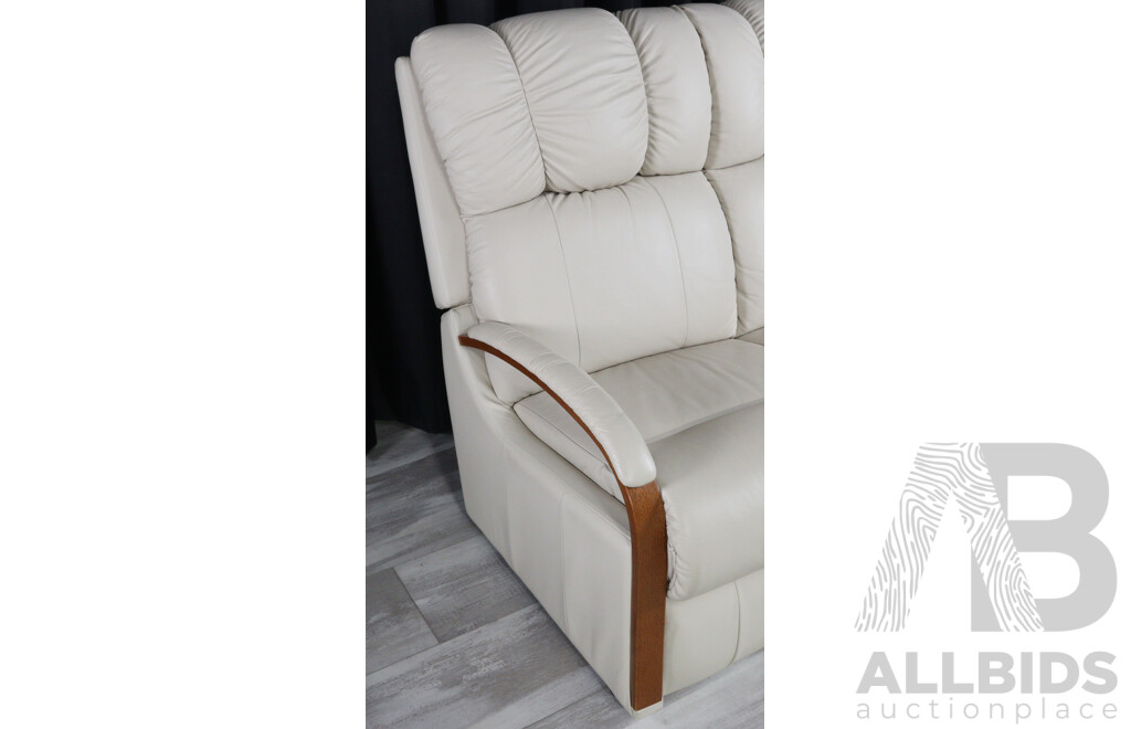 Pair of Cream Leather Two Seater Lounges by LA-Z-Boy