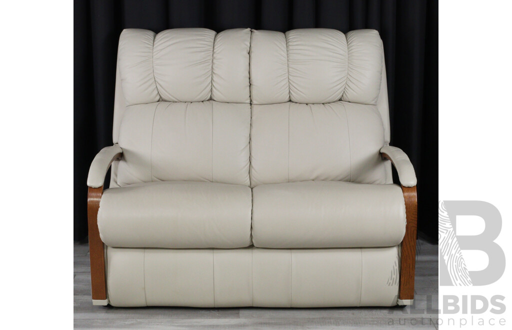 Pair of Cream Leather Two Seater Lounges by LA-Z-Boy