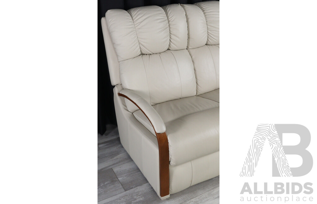 Pair of Cream Leather Two Seater Lounges by LA-Z-Boy
