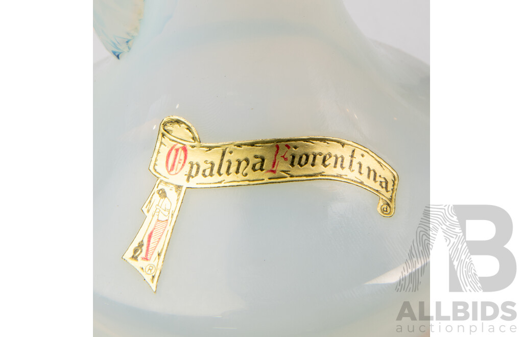 Collection Retro Art Glass Including Opalina Fiorentina Jug, Blue Heavy Based Splash Form Example and More