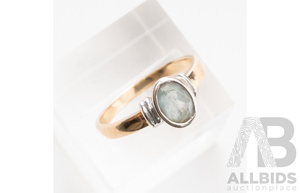 9ct Aquamarine Bezel Set Ring, 0.77ct, Size P, 3.39 Grams