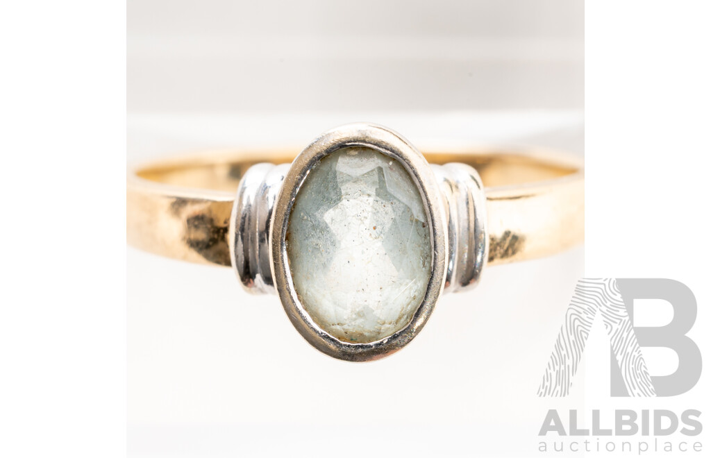 9ct Aquamarine Bezel Set Ring, 0.77ct, Size P, 3.39 Grams