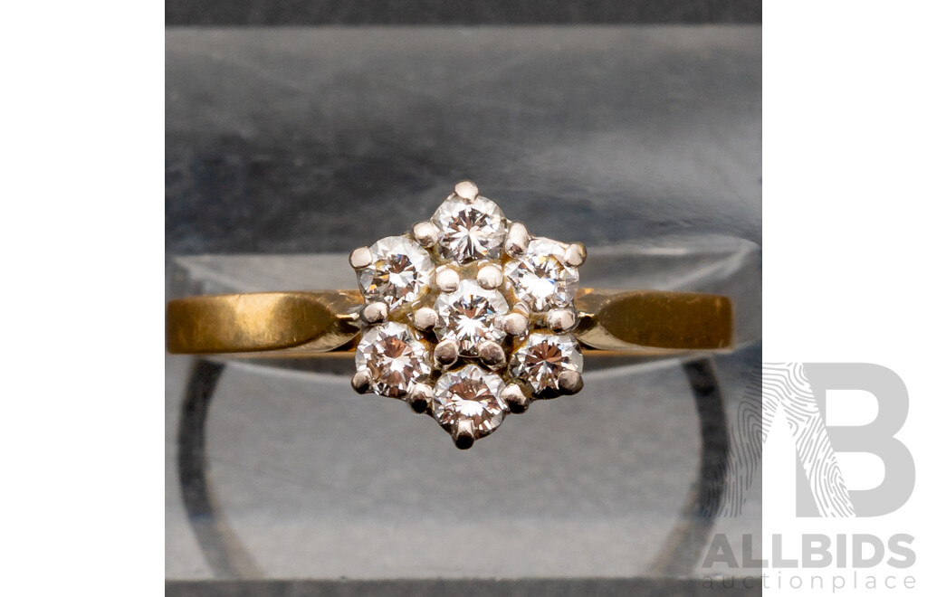 18ct Vintage Diamond Daisy Engagement Ring, Est.TDW0.025ct, Size P, 3.03 Grams