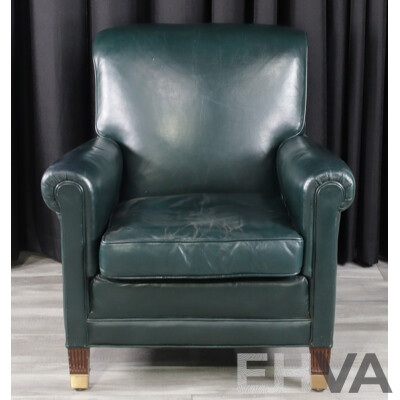Pair of Georgian Style Green Leather Armchairs