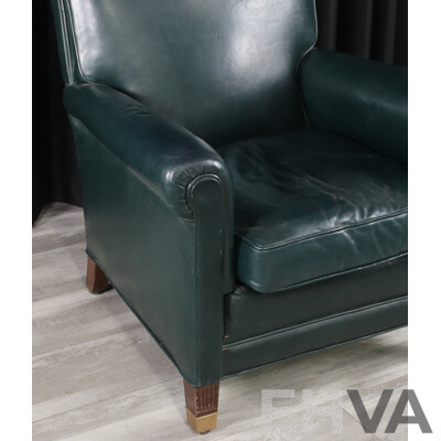 Pair of Georgian Style Green Leather Armchairs