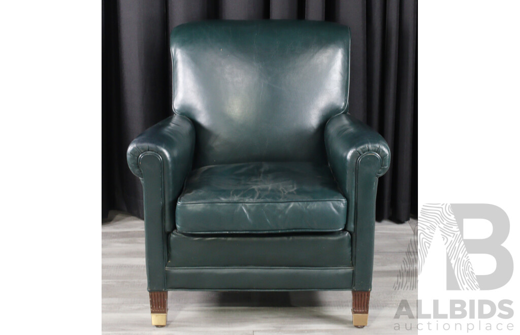 Pair of Georgian Style Green Leather Armchairs