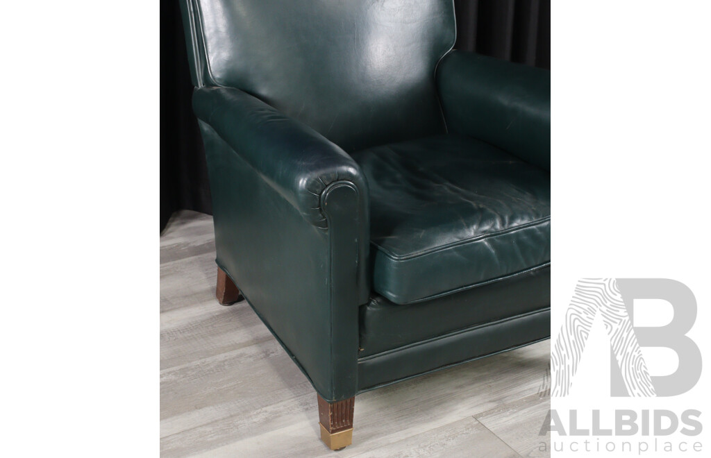 Pair of Georgian Style Green Leather Armchairs