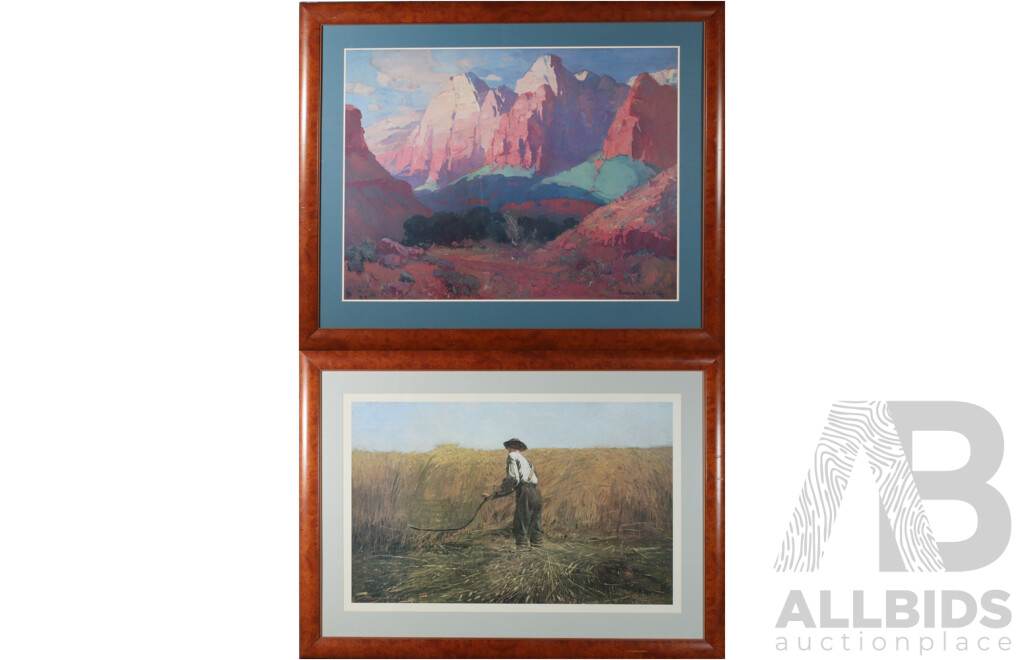 Pair of Large Framed Landscape and Harvest Prints