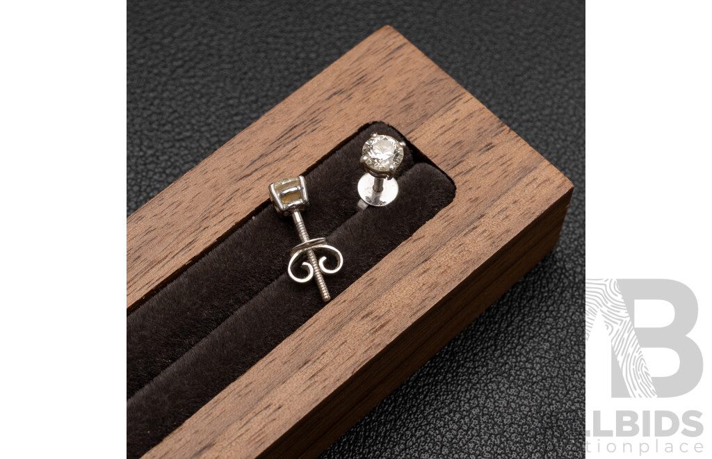 18ct White Gold Classic Diamond Stud Earrings, TDW0.80ct, 4.6mm, 1.34 Grams