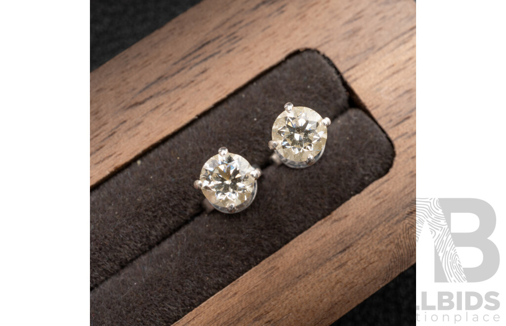 18ct White Gold Classic Diamond Stud Earrings, TDW0.80ct, 4.6mm, 1.34 Grams